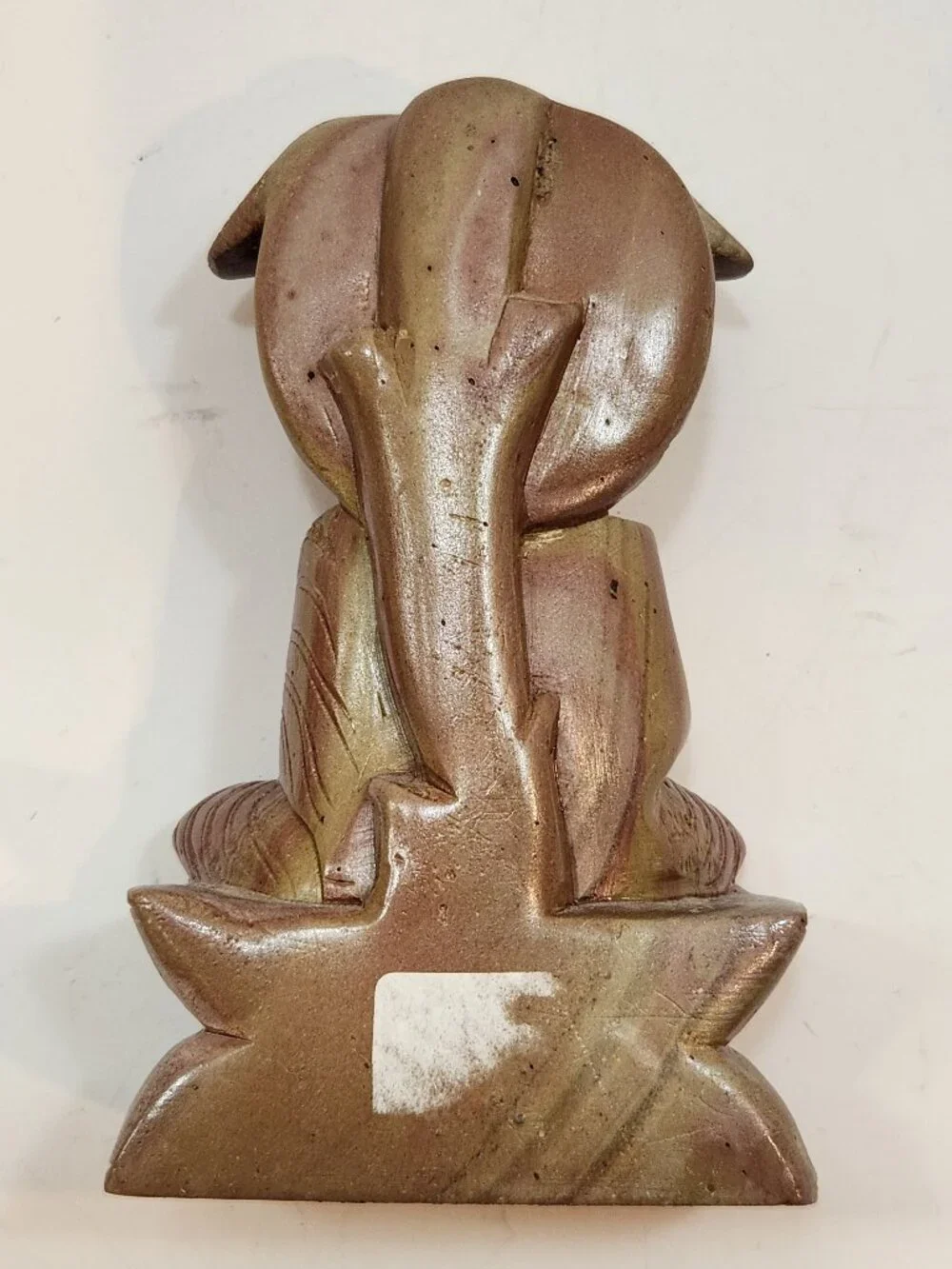 Hand-Carved Natural Soapstone Seated Buddha Statue with Bodhi Leaf Canopy